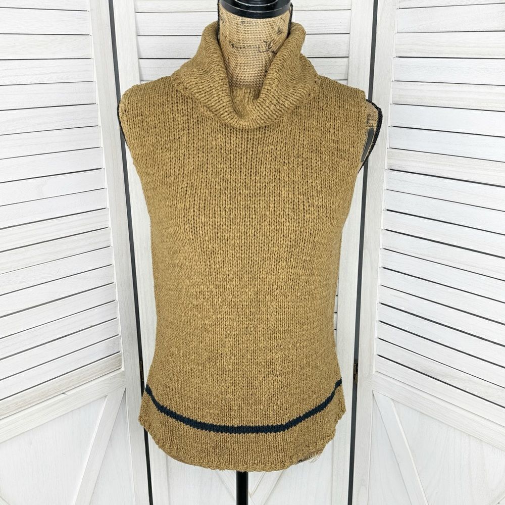 Jones New York Sleeveless Nylon Knit Turtleneck Sweater Tan Medium‎ Preppy